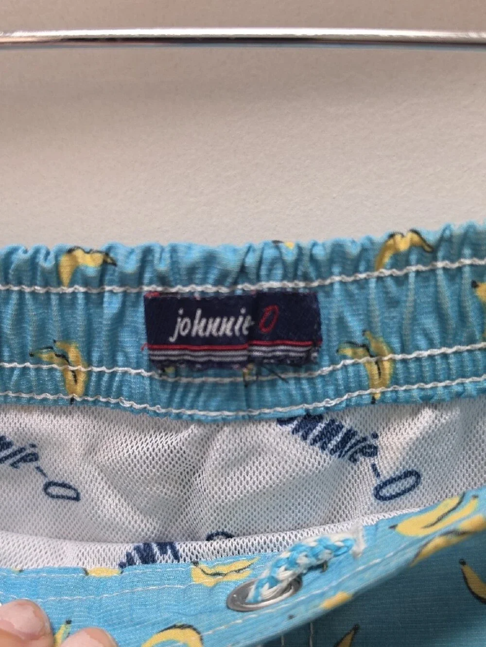 johnnie-O Light Blue Banana Print Kids Swim Trunks